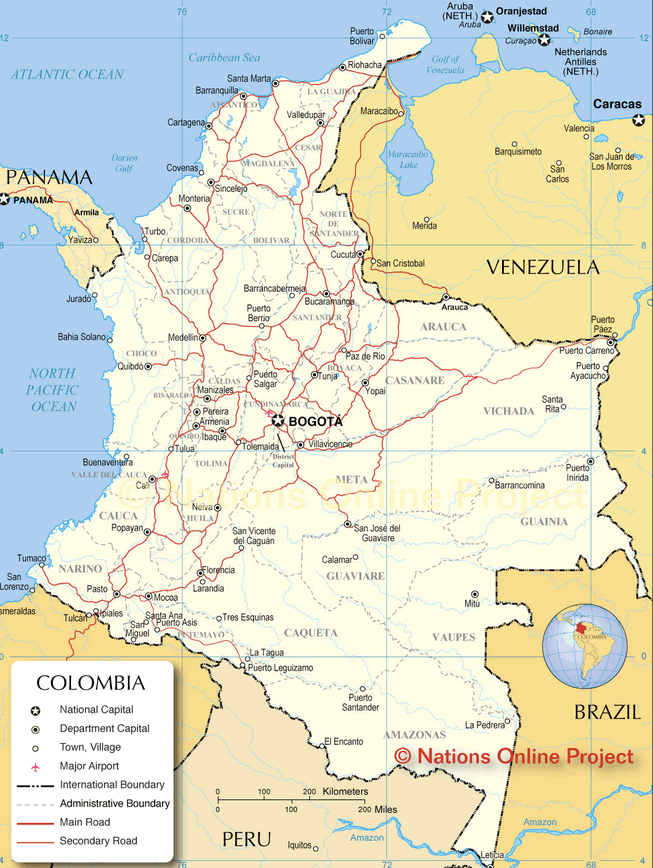 kolumbien physisch karte